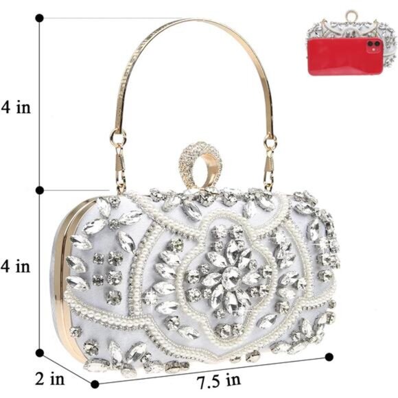 Womens Sparkly Rhinestone Crystal Clutch Bag Glitter Sequin Bridal Purse - Picture 2 of 2